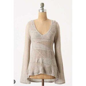 Anthropologie Size M Cream Textured Open Knit Hooded Pullover Sweater